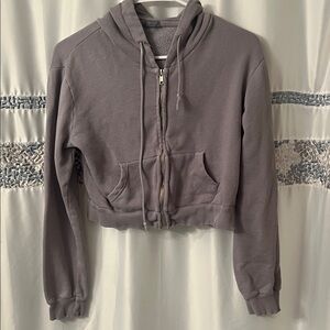 Brandy Melville Gray Cropped Zip-Up Hoodie